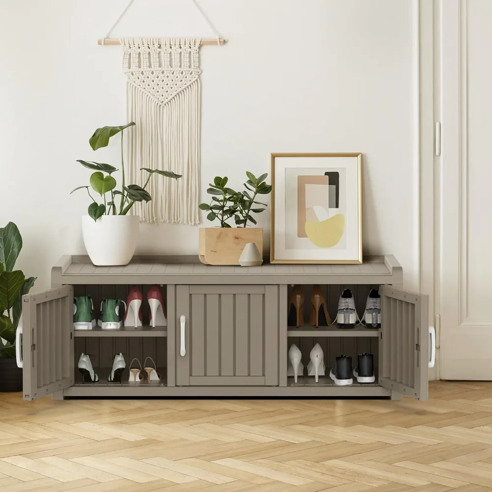Armoire à chaussures étanche et résistante aux UV avec banc de rangement, étagères réglables pour une utilisation intérieure et extérieure, idéale pour l'entrée, le lit