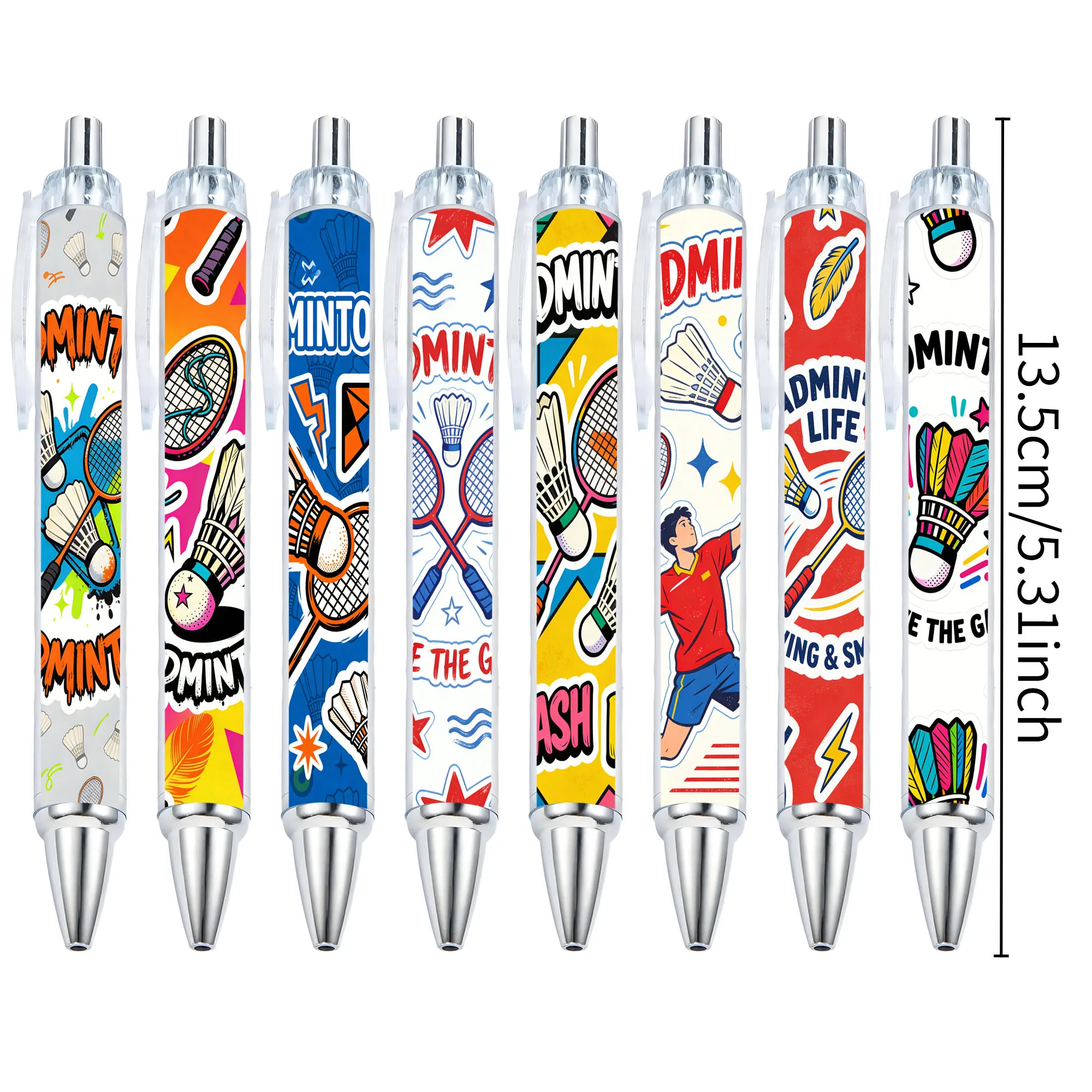 8pcs sports themed ballpoint pen, badminton pattern creative pen, school season student daily writing stationery pen