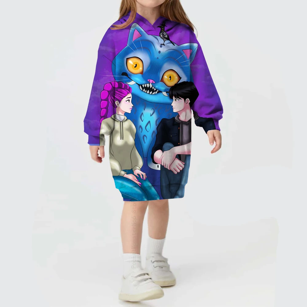 

Модный детский пуловер с капюшоном и принтом Kpop для девочек с 3D принтом, платье с капюшоном