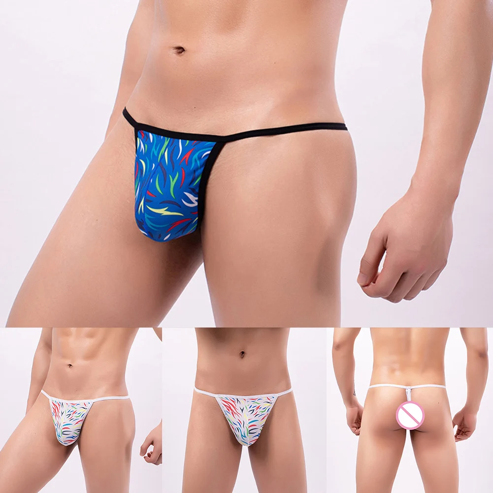 

Men Printing Sexy Panties Low Waist Stretch Thongs Big Gay Sissy Pouch Low Waist T-back Open Butt G-string Breathable Underwear