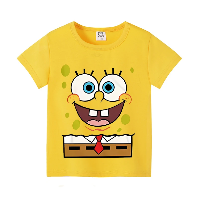 SpongeBob SquarePants Children Short Sleeved Cartoon Anime T-shirt  Birthday Tops Boy Girl Summer Fashion Tees Kids Clothes Gift