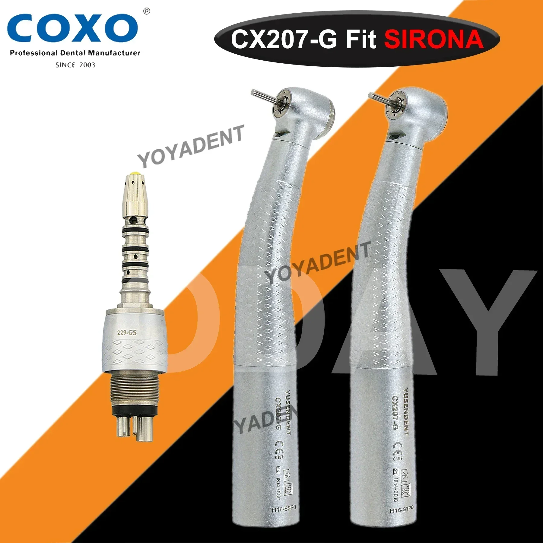 COXO Dental Turbine Fiber Optic High Speed Handpiece Air Rotor Standard/Torque Head LED Coupler 6 Pin Fit Sirona