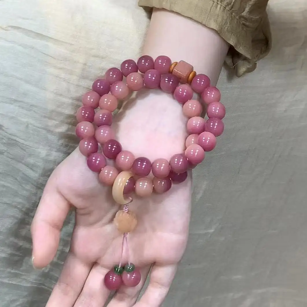 

Модный женский браслет Бодхи с двойным кругом из натурального черного сливового соуса, ручной браслет из бисера в форме лотоса, аксессуар