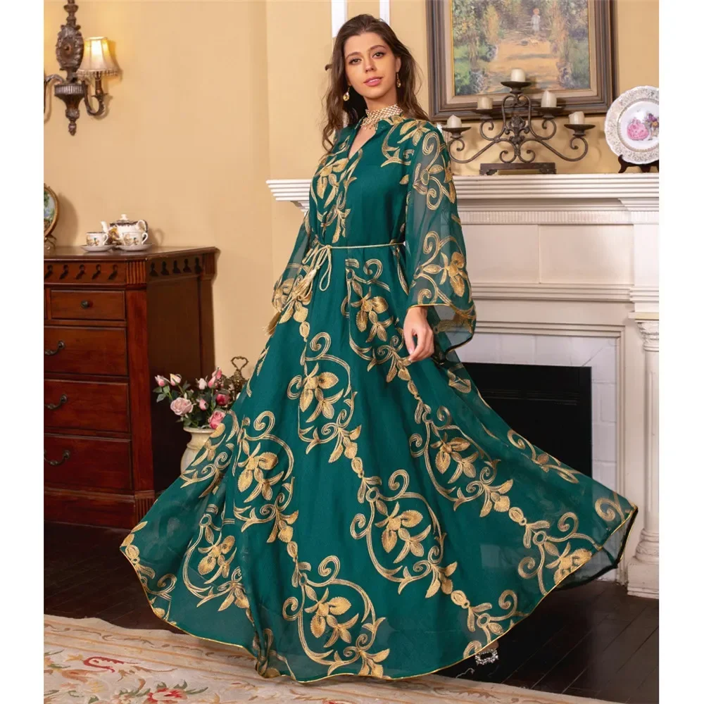 Eid Abaya Dubai Turkey Mesh Muslim Arabic Long Dress Embroidery Evening Party Dresses Abayas for Women Islam Jalabiya Kaftans