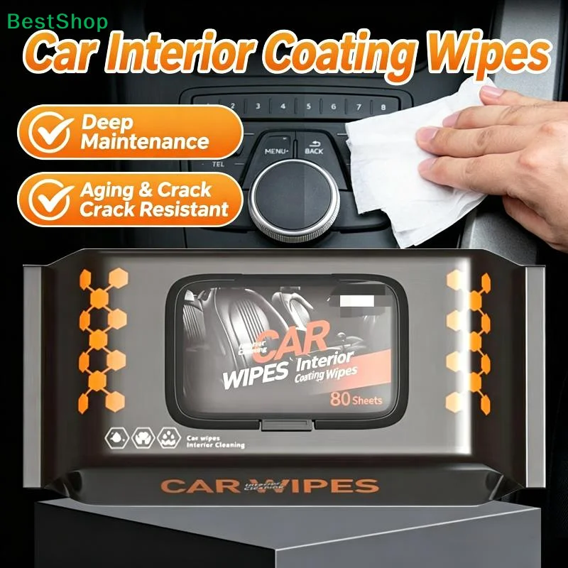 80Pcs/Pack Car Interior Cleaning Wipes Multi-function Car Dashboard Seat Leather Nursing Brightening Wipes Car Wash Care