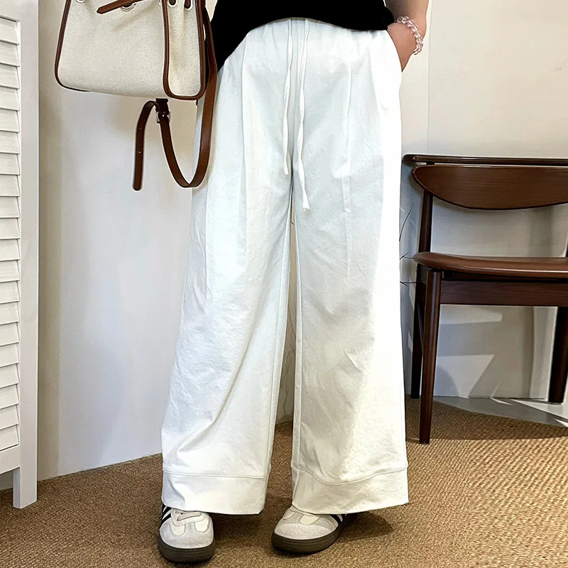 

Женские брюки больших размеров с эластичным поясом, прямые, свободные, широкие, повседневные, осенний стиль, универсальные, длиной 7/8