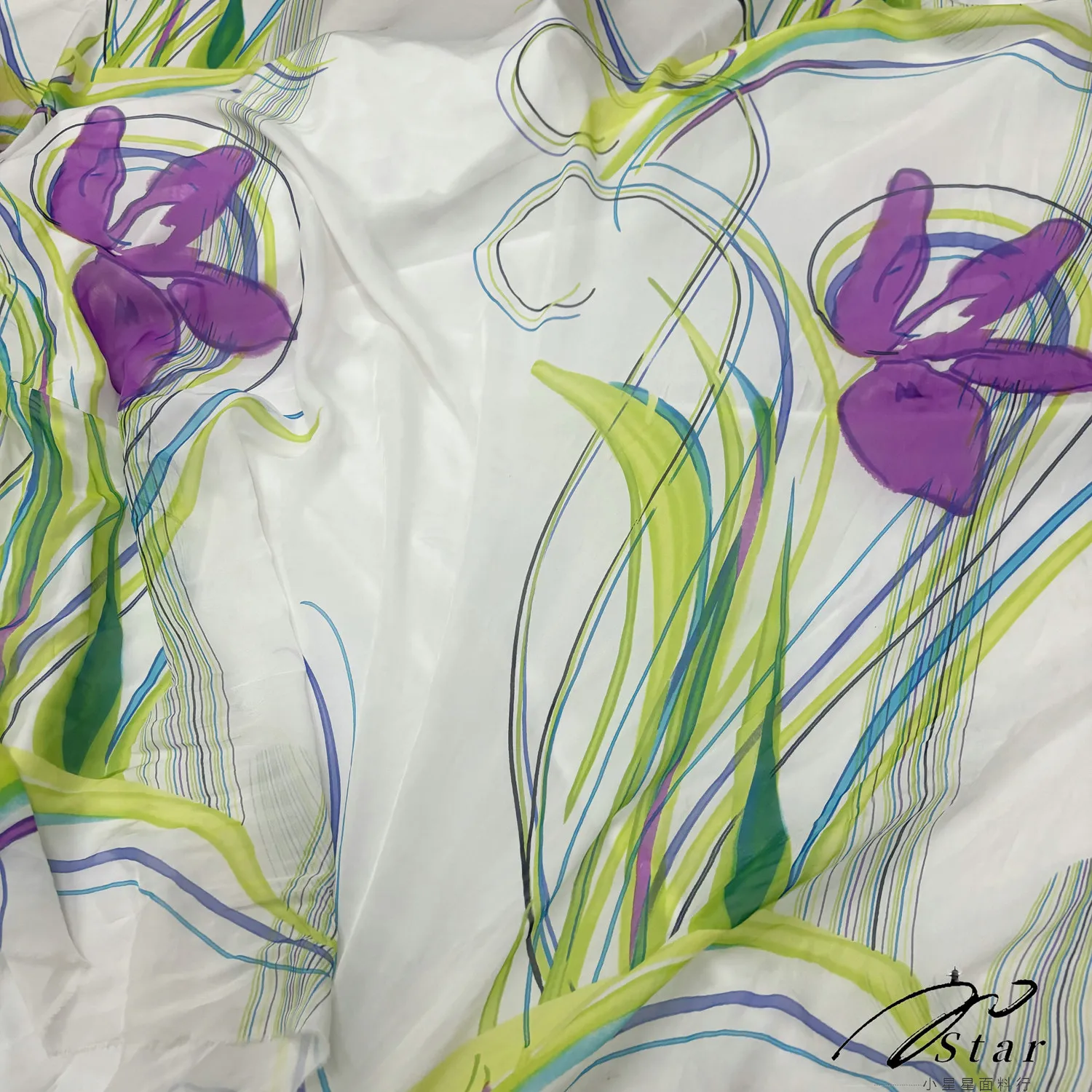 Soft Transparent Purple Flower-De-Luce Silk Chiffon Silkworm Silk Satin Fabric Silk Scarf Shawl Fabric view 3