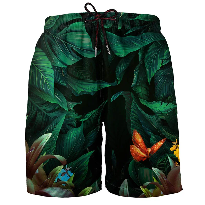 Hawaiian Beach Shorts 3d Print Surf Board Quick Dry Plants For Men Fashion Swimwear Bathing Suit Summer Swimming Hip Hop Pants