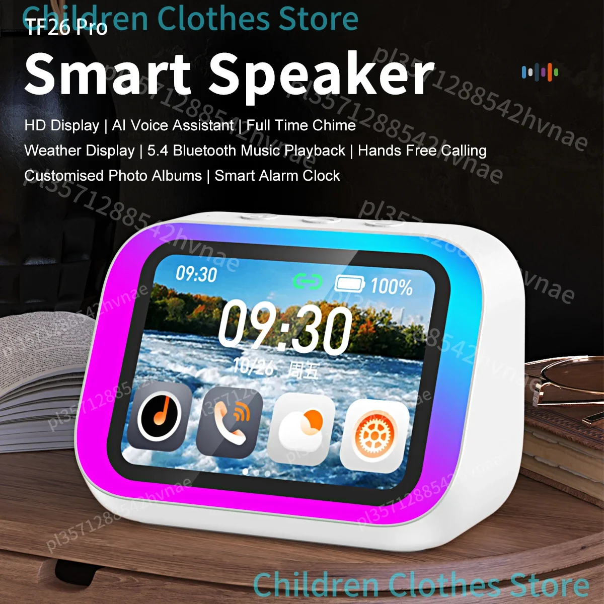 AI Smart Bluetooth 5.4 Speaker Voice assistant HDTouch Screen Display Electronic Album Alarm Clock Hi-fi Stereo Sound