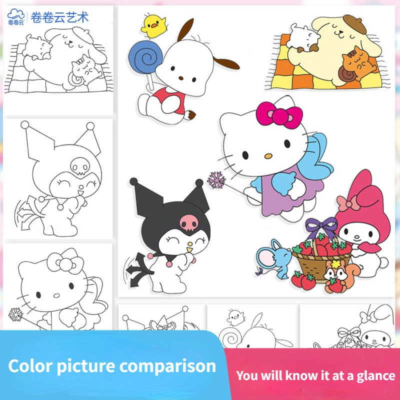 Sanrio kuromi cinnoroll子供のスケッチフォトブック、手描き、シンプルな描画、追跡、絵画