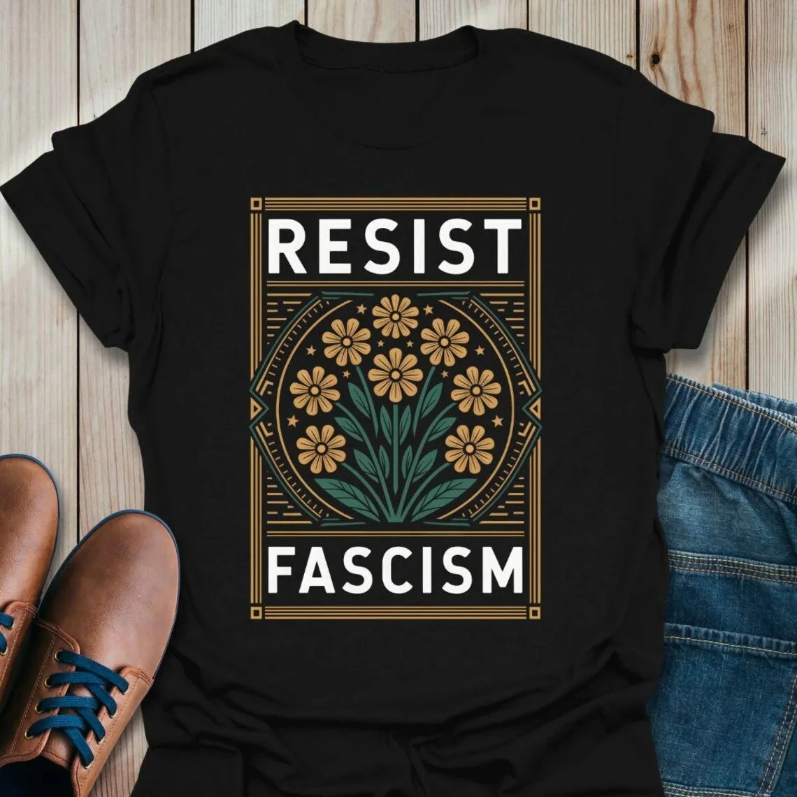 

Retro fashion "Resist Fascism" letter print casual round neck summer short sleeved Harajuku streetwear women's top T-shirt