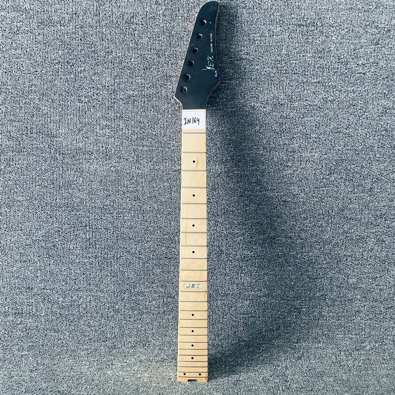 

IN169 Black Headstock JSZ Genuine Deluxe Model 24 Frets ST Guitar Neck Standard Scales length for DIY Replace with Damages