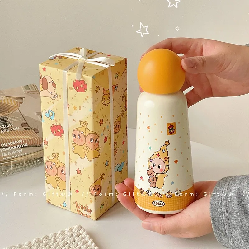350ml Simple round ball thermos cup, puppy girl high-value student water cup, cartoon cute portable outdoor sports water cup