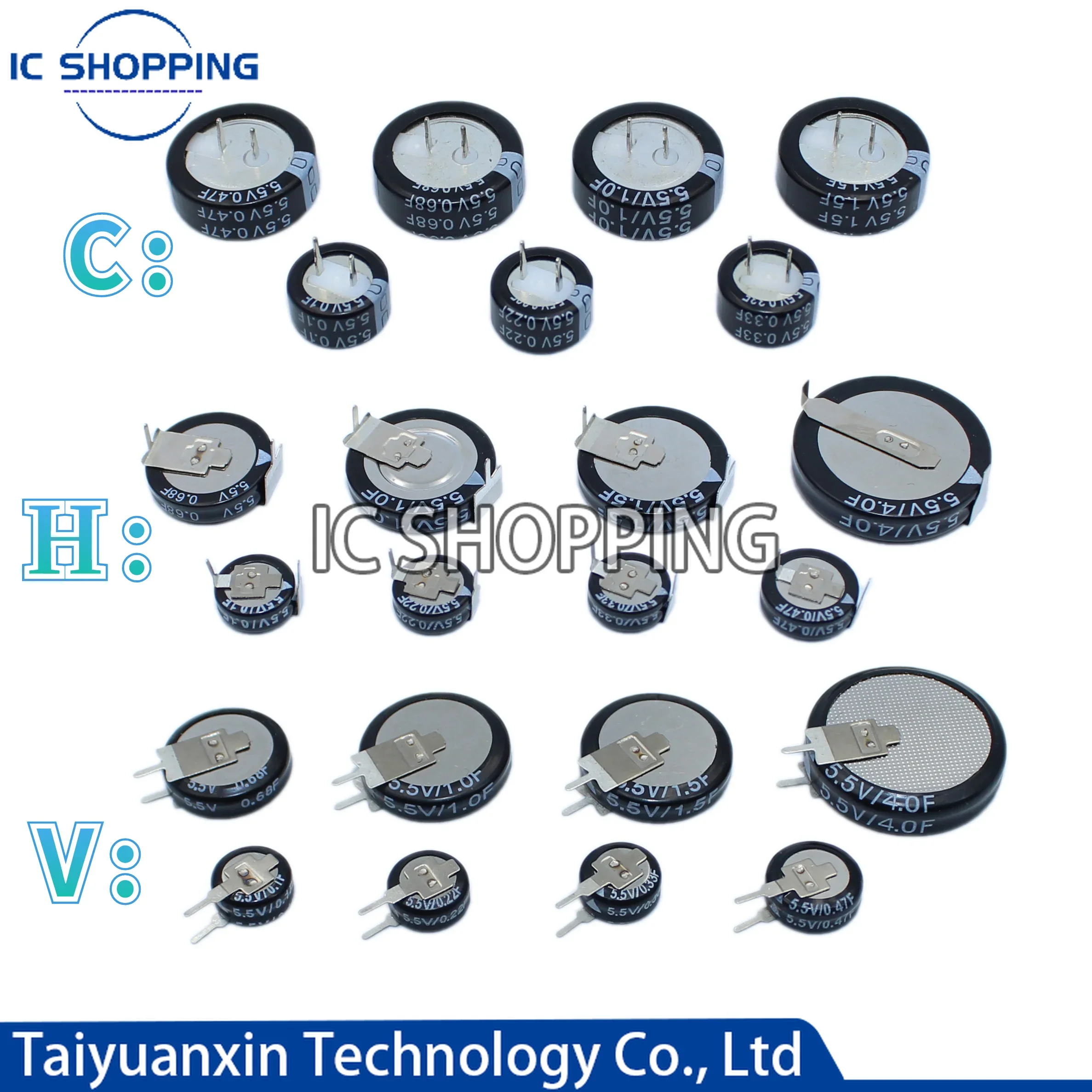 10PCS V type H type C type  Super capacitor 0.1F 0.22F 0.33F 0.47F 0.68F 1F 1.5F 4F Button Farad capacitor