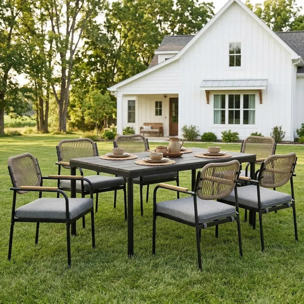 

Outdoor Dining Chairs Set o 6, Wicker Patio Dining Chairs with Removable Cushions, RecPatio Table Chair, All Weather Outdoor Cha