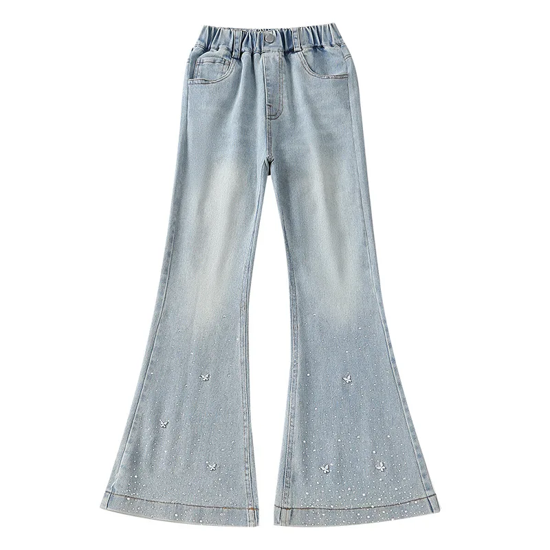 جينز ربيعي جديد للأطفال البنات لعام 2025 سروال جرس مرن للأطفال على شكل فراشة سراويل خريف من قماش الدنيم 4 5 8 10 11 12 13 سنة #5