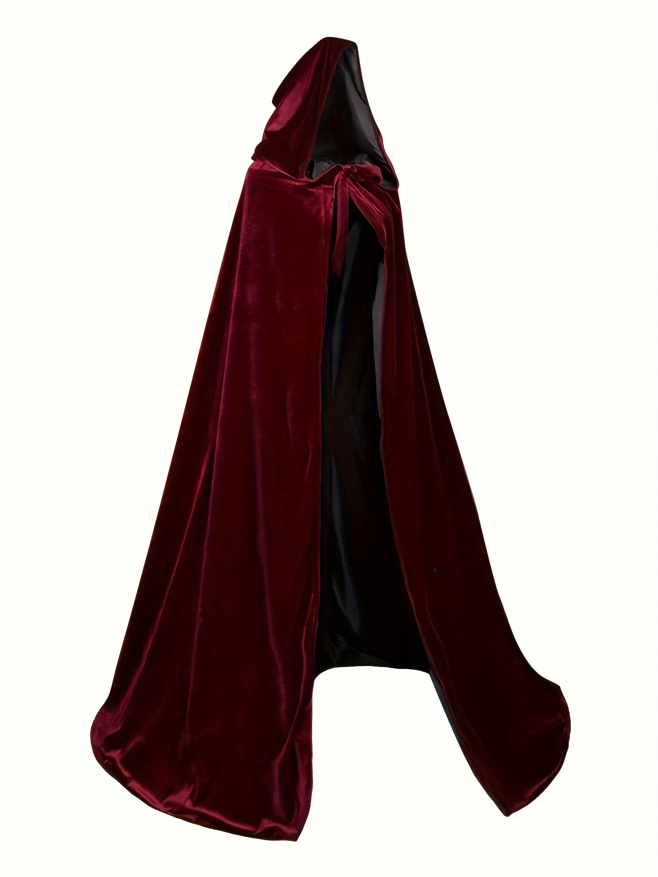 

Adult Burgundy Hooded Cloak Long Cape Reversible Black Lining for Halloween Vampire Witch Medieval Renaissance Cosplay Party Cos