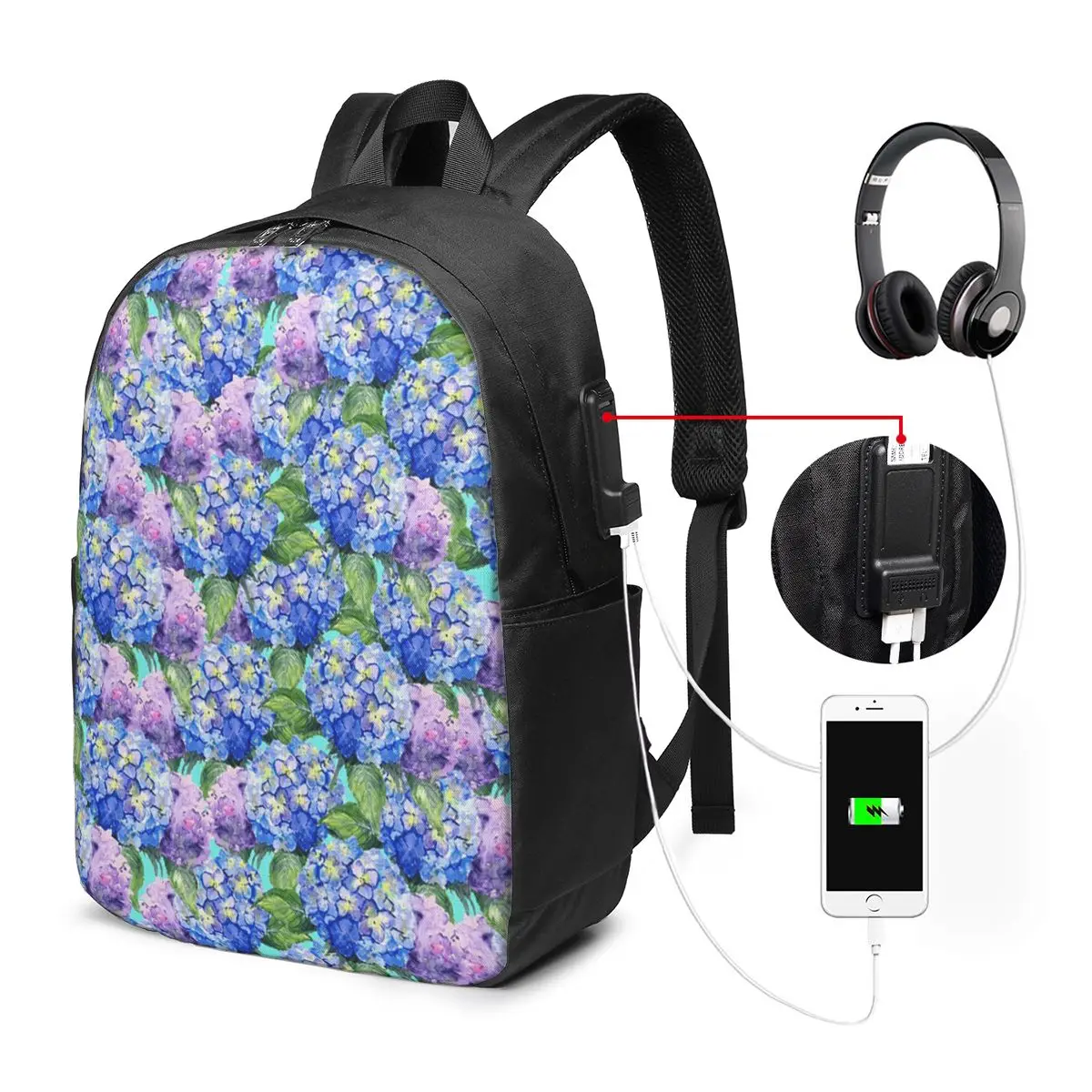 Cute Herd Hydrangea Flower Floral Backpack Travel Notebook Bag Computer College Student School Bag Laptop Shoulder Bags