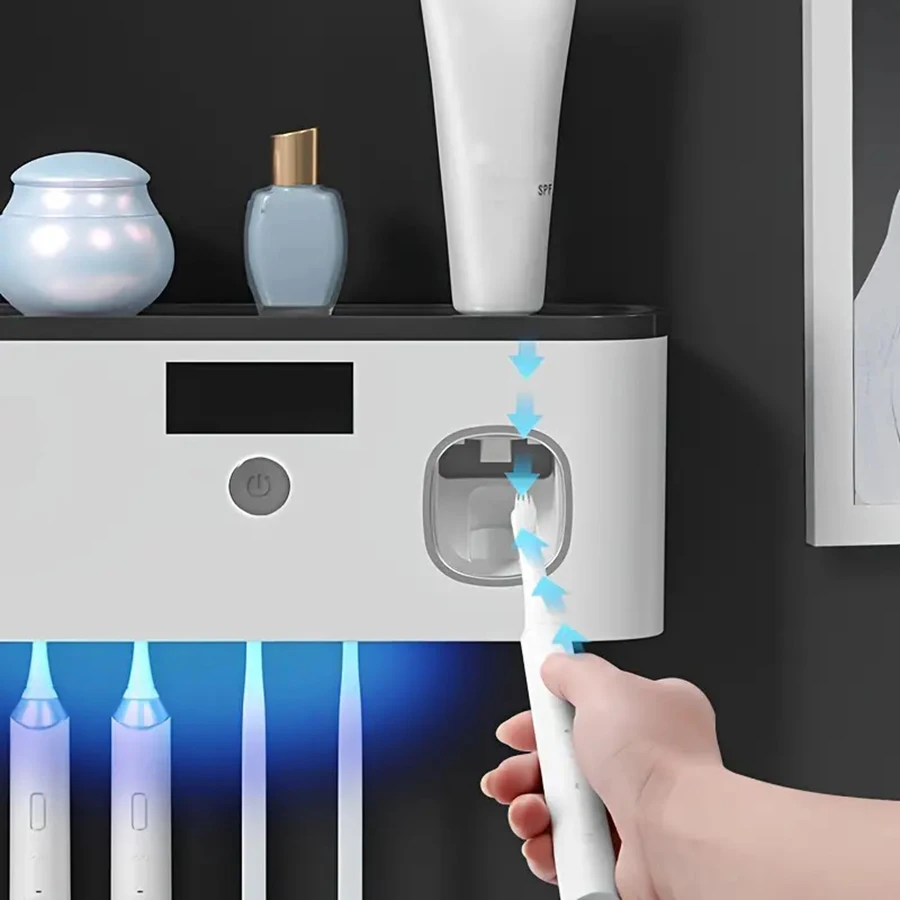 1 Smart Toothbrush Sterilizer, Toothbrush Storage Rack with 5 Brush Slots, Toothpaste Dispenser, Wall Mounted Holder - view 6