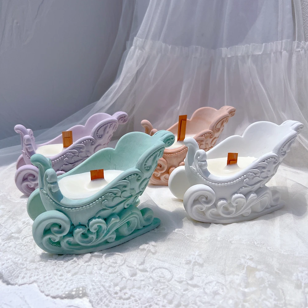 Christmas Sleigh Silicone Candle Mold for Candle Holder Tea Light Cement Candlestick Jar Gypsym Concrete Succulent Planter Mould