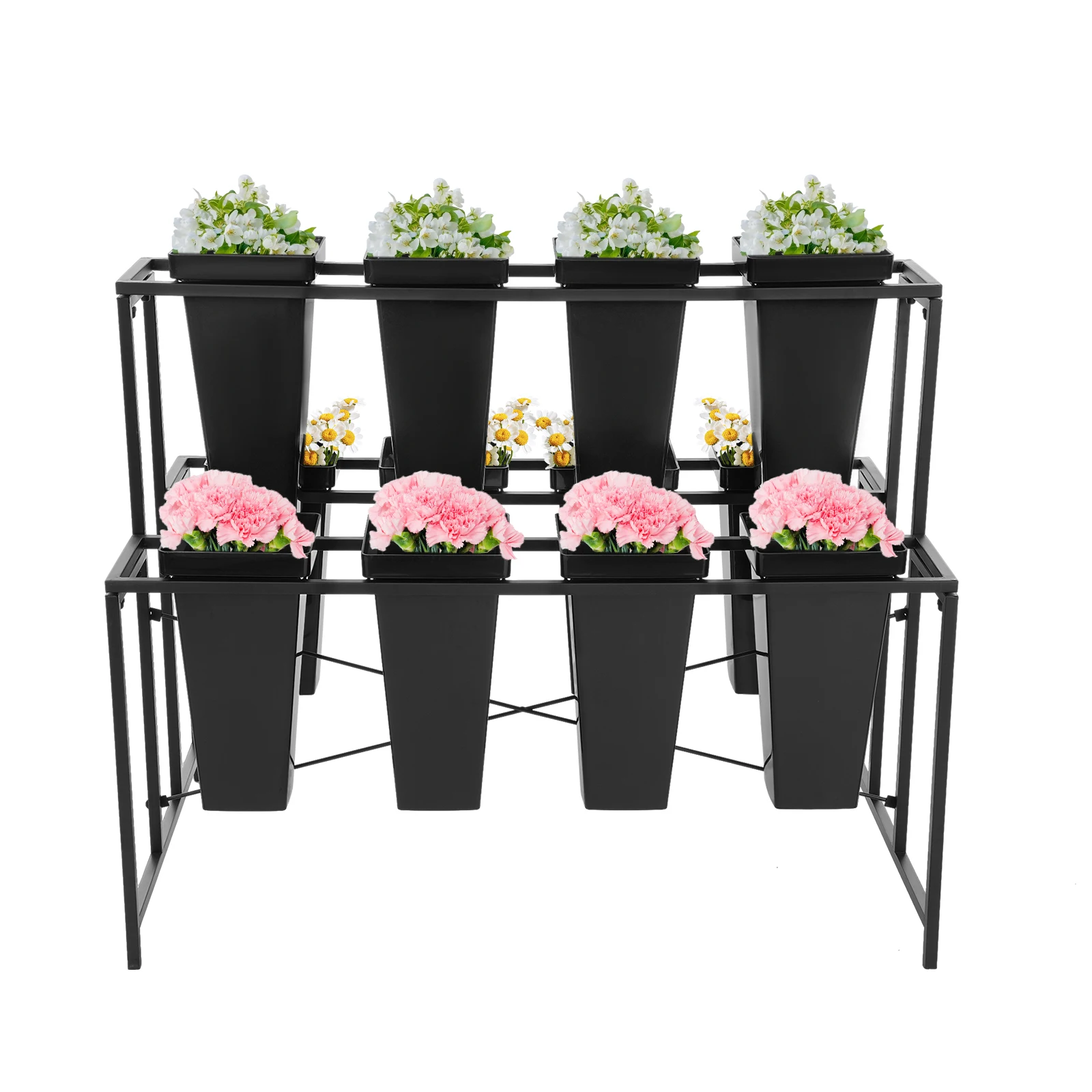 3 Tiers Metal Flower Display Stand with 12 Buckets Plant Stand Elegantly Display Your Greenery Or Blooming Plants