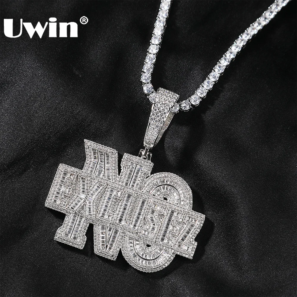 

UWIN NO EXCUSE Pendant Necklace Iced Out Baguettecz Cubic Zircon Pendant for Rapper Hip Hop Jewelry