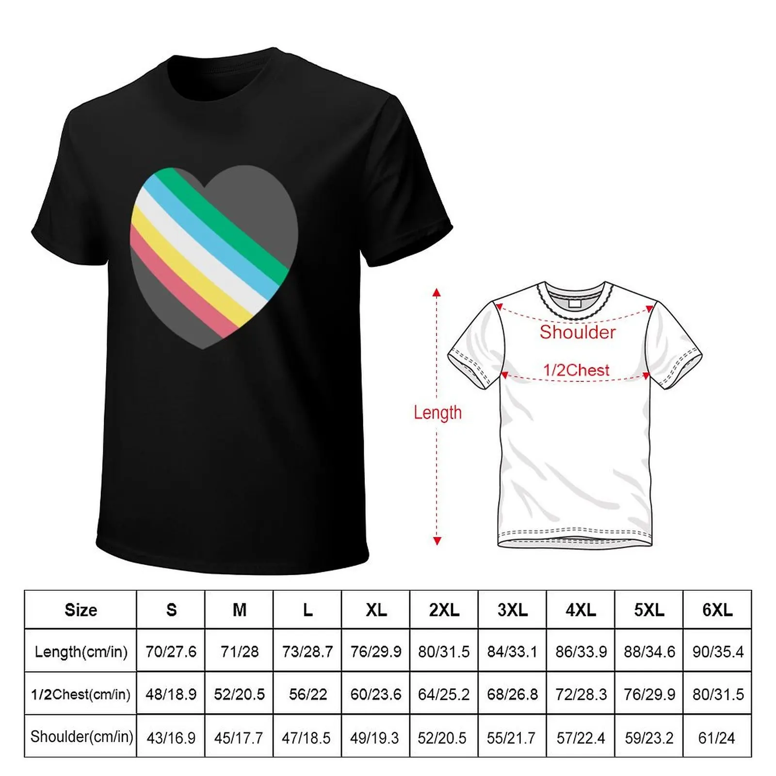 Heart-Shaped Disability Pride Rainbow Colorful Flag T-Shirt man t shirt cotton high quality T-Shirt