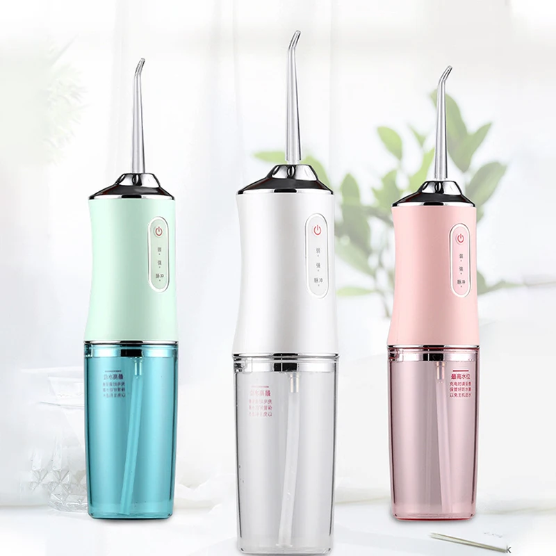 Oral Irrigator Portable Dental Water Flosser USB Rechargeable Water Jet Floss Tooth Pick 4 Jet Tip 220ml 3 Modes Teeth Cleaner