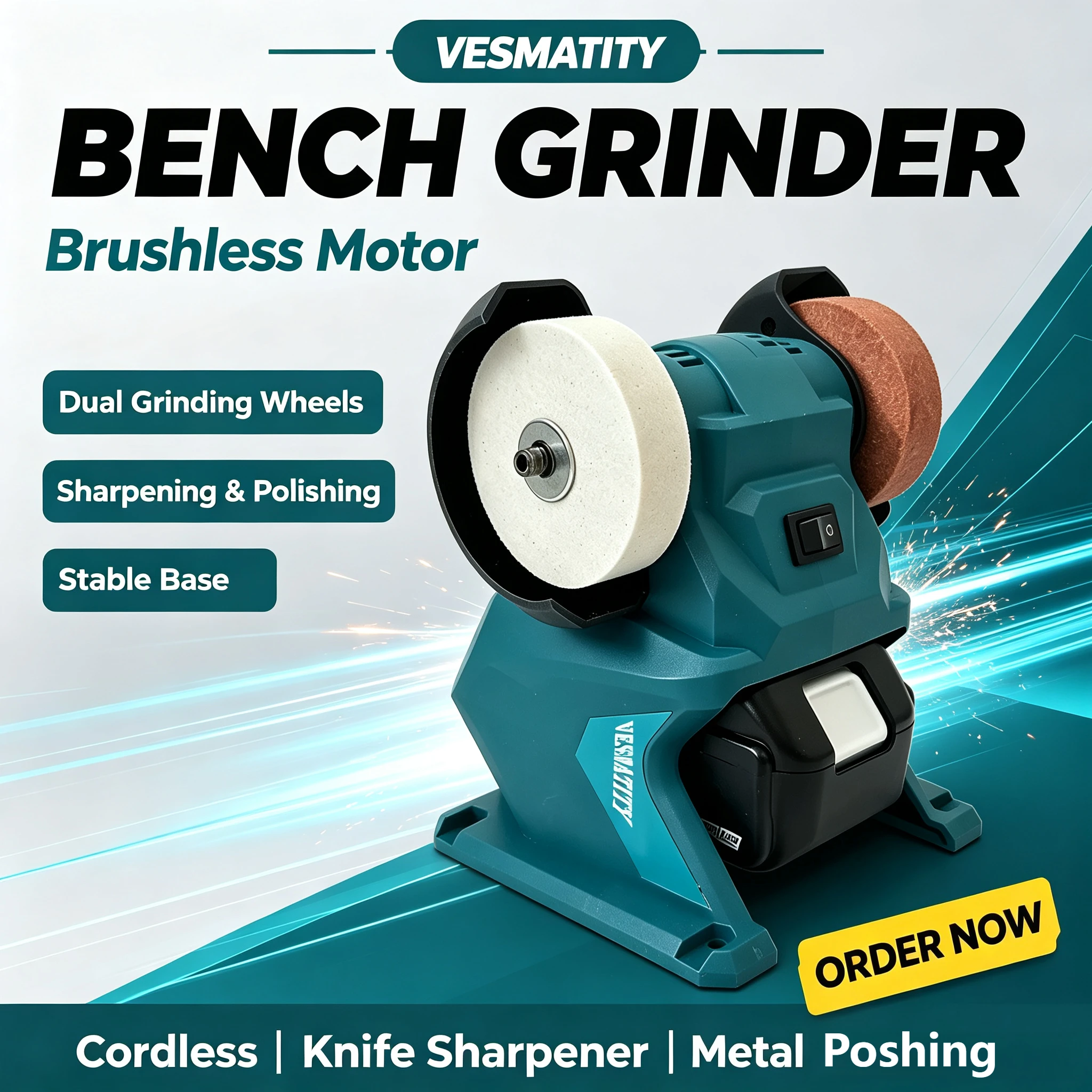 Cordless Dual Wheel Bench Grinder Multifunctional Electric Sharpener Metal Grinding Polishing Machine Tool For 18V-20V Battery