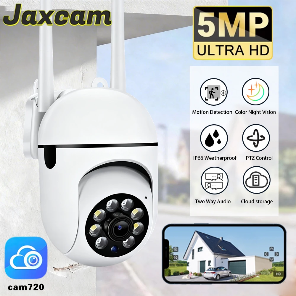

5 МП PTZ IP-камера для улицы, умная Wi-Fi камера видеонаблюдения для дома с цветным ночным видением, беспроводная HD-камера с двусторонней аудиосвязью, приложение Cam720