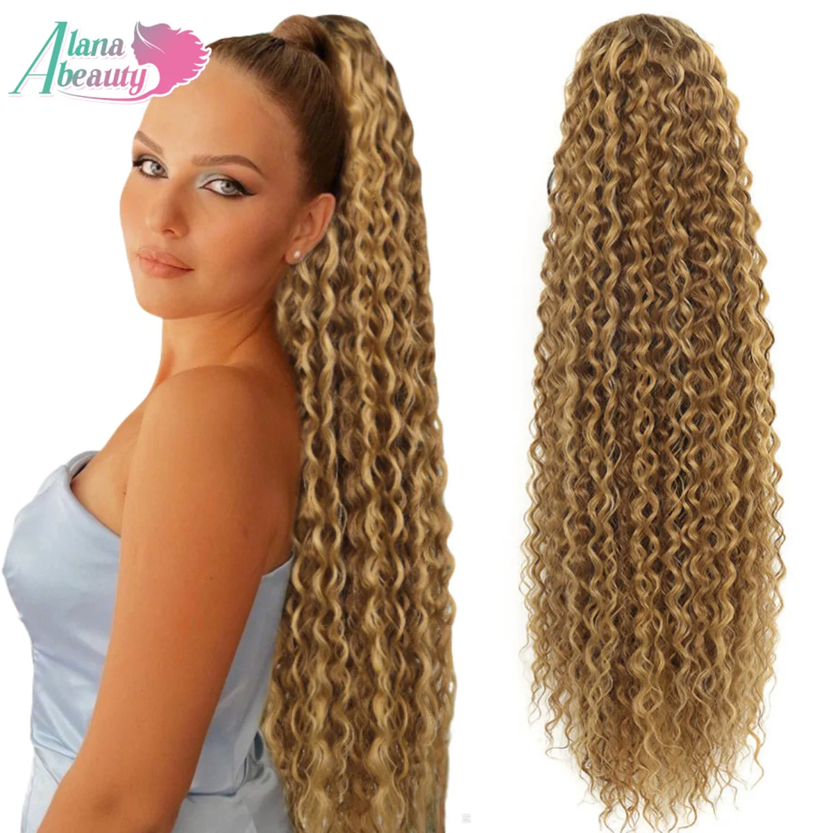 

30-дюймовый синтетический вьющийся хвостик, кудрявые вьющиеся волосы, мягкий длинный шнурок, зажим с эффектом омбре, волна воды, зажим в хвост для женщин