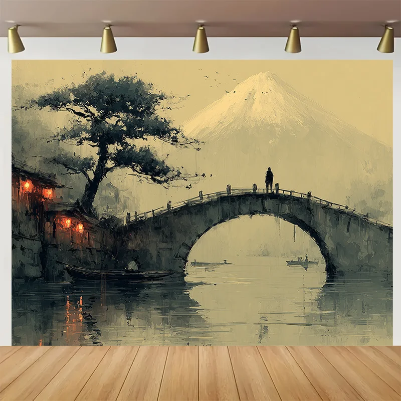 قطعة واحدة من نسيج جسر طلاء الحبر - قماش بوليستر، قابل للغسل في الغسالة، مناسب لتزيين غرفة النوم وغرفة المعيشة