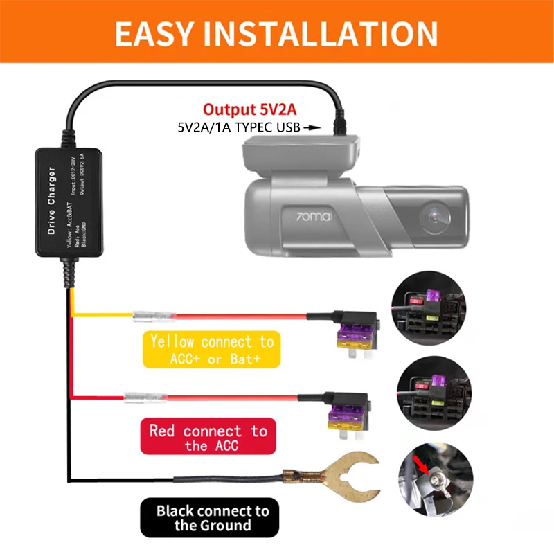 70mai用ハードワイヤーキット,監視ケーブルのみ,駐車監視用,m500 24h