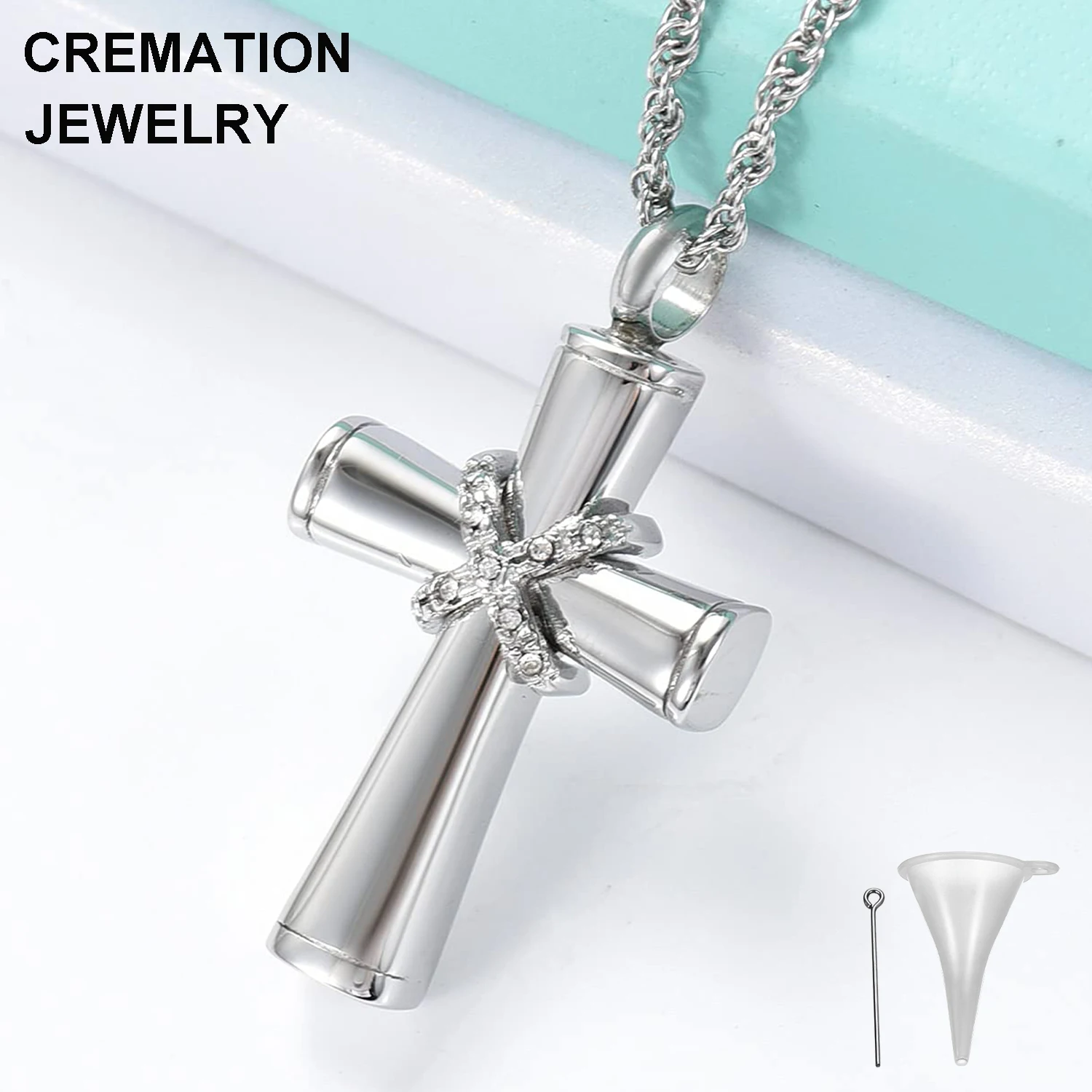 

Wholesale Rope Cross Urn Necklace For Human Pet Ashes Stainless Steel Cross Cremation Pendant Lord Prayer Keepsake Jewelry