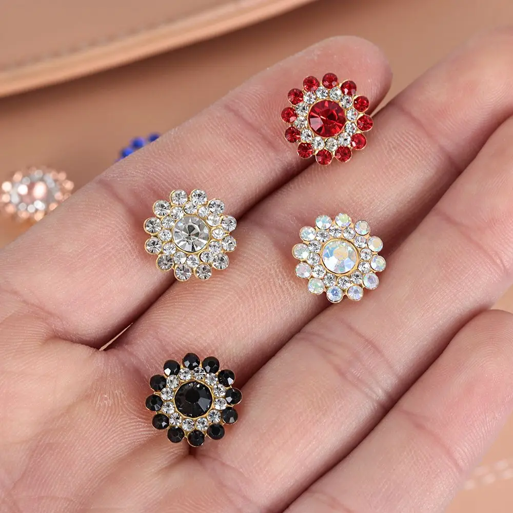 10Pcs 14mm Apparel Sewing Steel Bottom Flower-shaped Hat Accessories Clothes Decoration Crystal Glass Stone Rhinestone Buttons