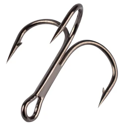 10Pcs/Lot 2# 4# 6# 8# 10# Black Fishing Hook High Carbon Steel Treble Overturned Hooks Fishing Tackle Round Bend Treble For Bass
