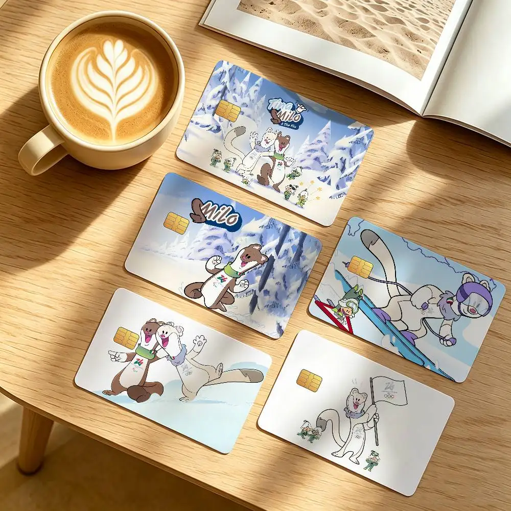 Mascot T-Tina and M-Milo Waterproof Anti-Scratch Card Skin Stickers 4Pcs Stylish Decor Covers for Credit & Debit Cards