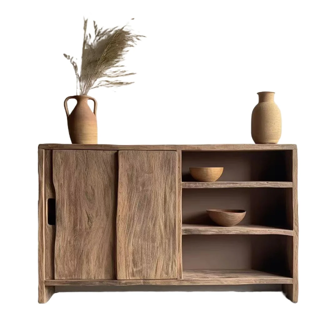 

Retro living room entry solid wood dining side cabinet integrated shelf against the wall multi-functional storage storage