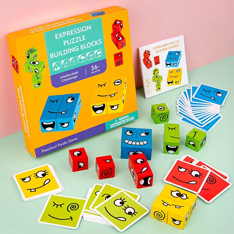 Wooden Face-Changing Cube Blocks 3 Styles Kids Logical Thinking Training Puzzle Game Parent-Child Interactive Challenge Toy