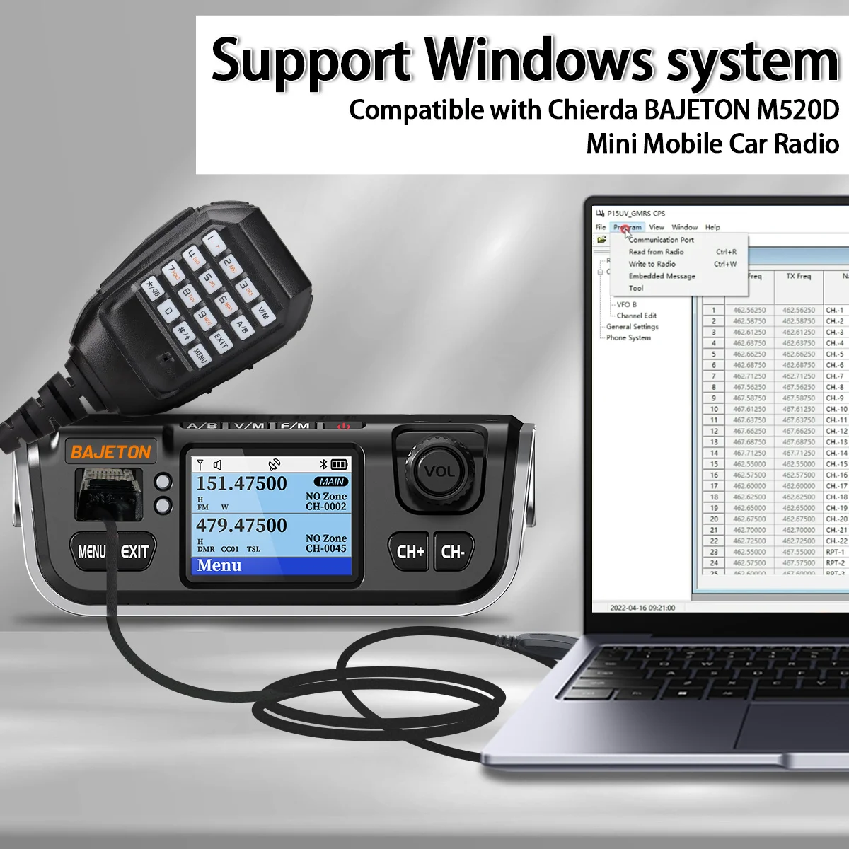 BAJETON USB Programming Cable Support Windows System For Chierda M520D Mobile Radio