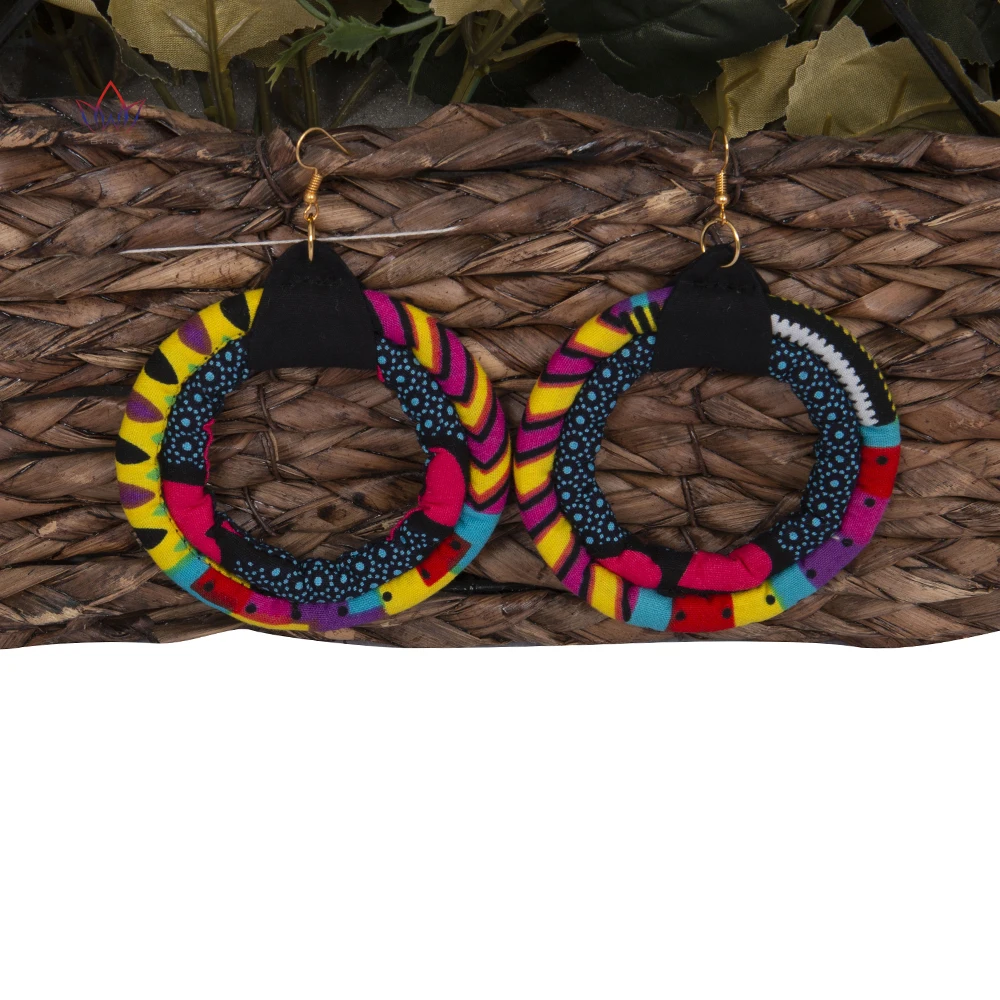 2023 African Cloth Fabric Earrings Handmade Round Earrings Women African Print Ankara Big Oversized Earrings WYB693