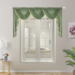 Green Lace Wavy Short Valance Curtain Festive Party Background Window Decoration Voile Waterfall Scallop Curtain Head