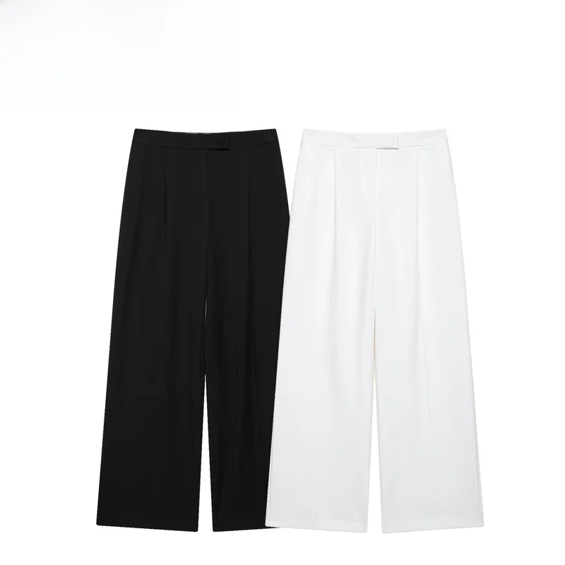 

Fashionable Casual Wide Leg Pants Women's Loose Versatile Personality Pleated Trousers Breathable Skin-Friendly Polyester
