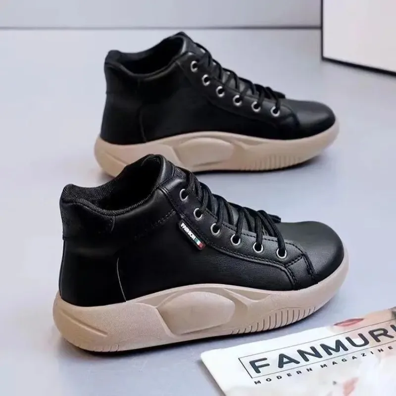 2023 New High Top Sneakers Platform Women Ankle Boot Flat Casual Fashion Women's Vulcanize Cotton Shoes Black Mujer Zapatos