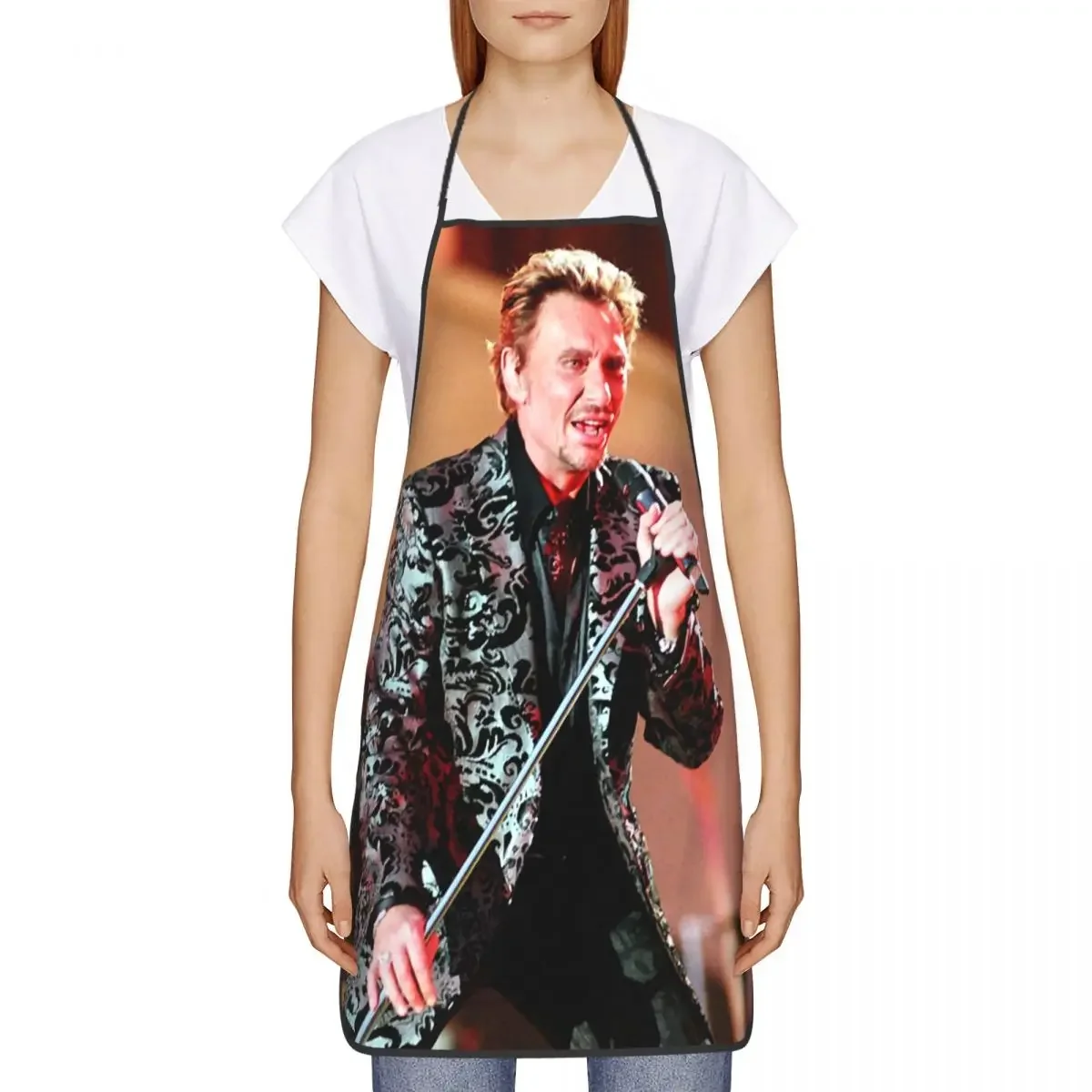 Unisex Johnny Hallyday Bib Apron Adult Women Men Chef Tablier Cuisine for Kitchen Cooking French Rock Music Singer Baking