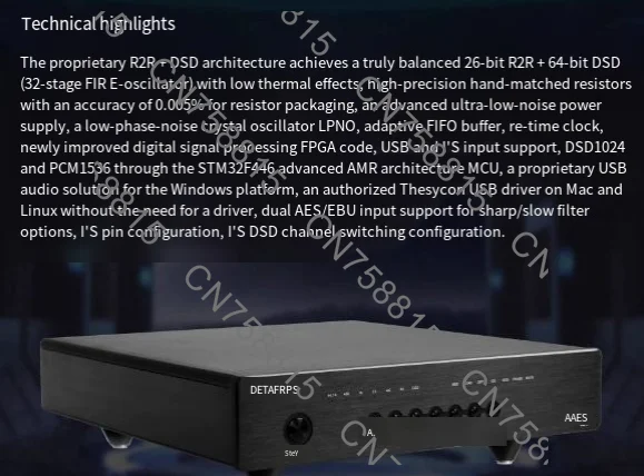 Coaxial x1 OPT x 1, I2S x 1，USB2.0 B, Digital Signal Processing Through FPGA，15TH DAC R2R + Architettura DSD