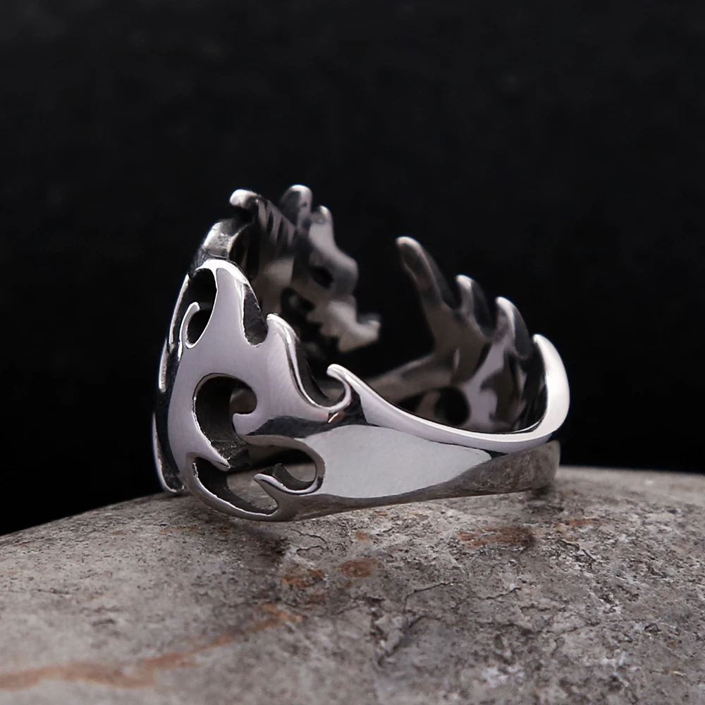 Punk Vintage Stainless Steel Viking Fire Dragon Ring For Men Women Hip Hop Animal Biker Rings Unique Creative Jewelry Wholesale