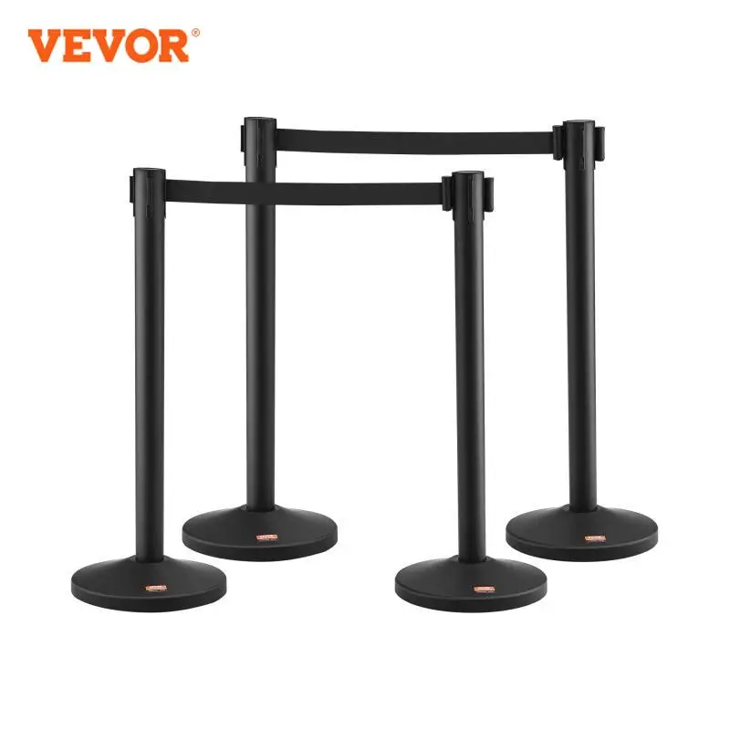 VEVOR Crowd Control Stanchions 4 Pack Carbon Steel Baking Painted Stanchion Queue Post with Retractable Belt for Exhibition