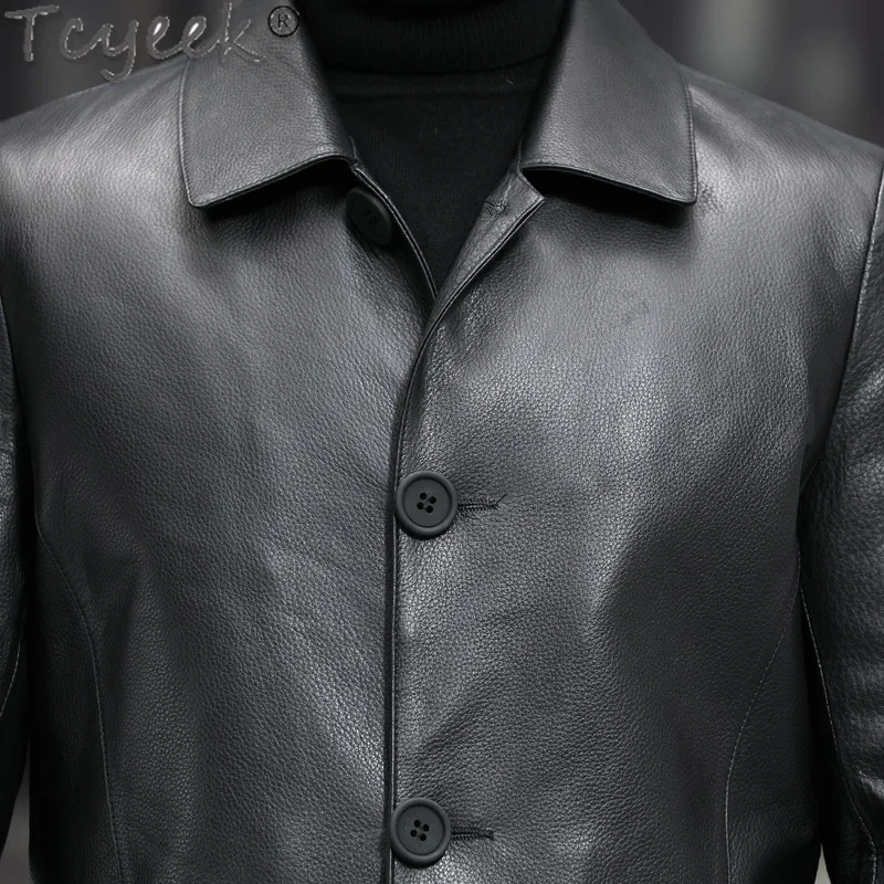 Tcyyeek Genuine Leather Jacket Men Autumn Winter Clothes Top Layer Cowhide Coats Man Mid-length Down Coat Jaqueta De Couro 2024