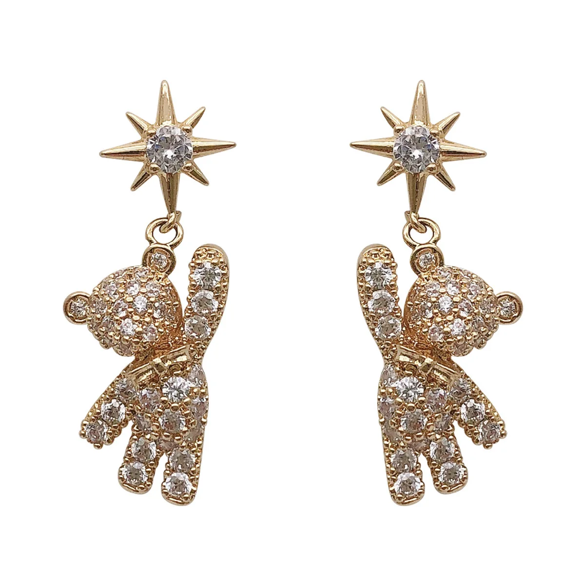 Fashion Crystal Zircon Stud Earrings Woman Simple Cute Star Bear Statement Earring Jewelry Gift  Korean